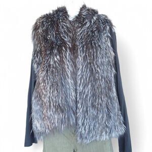 Linda Richards Genuine Silver Fox Fur Hooded Vest FK-67 Women's Medium (M)